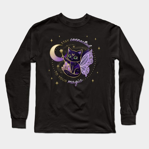 (back print) Stay Connected to your Magic Crystal Cat Long Sleeve T-Shirt by moonstruck crystals